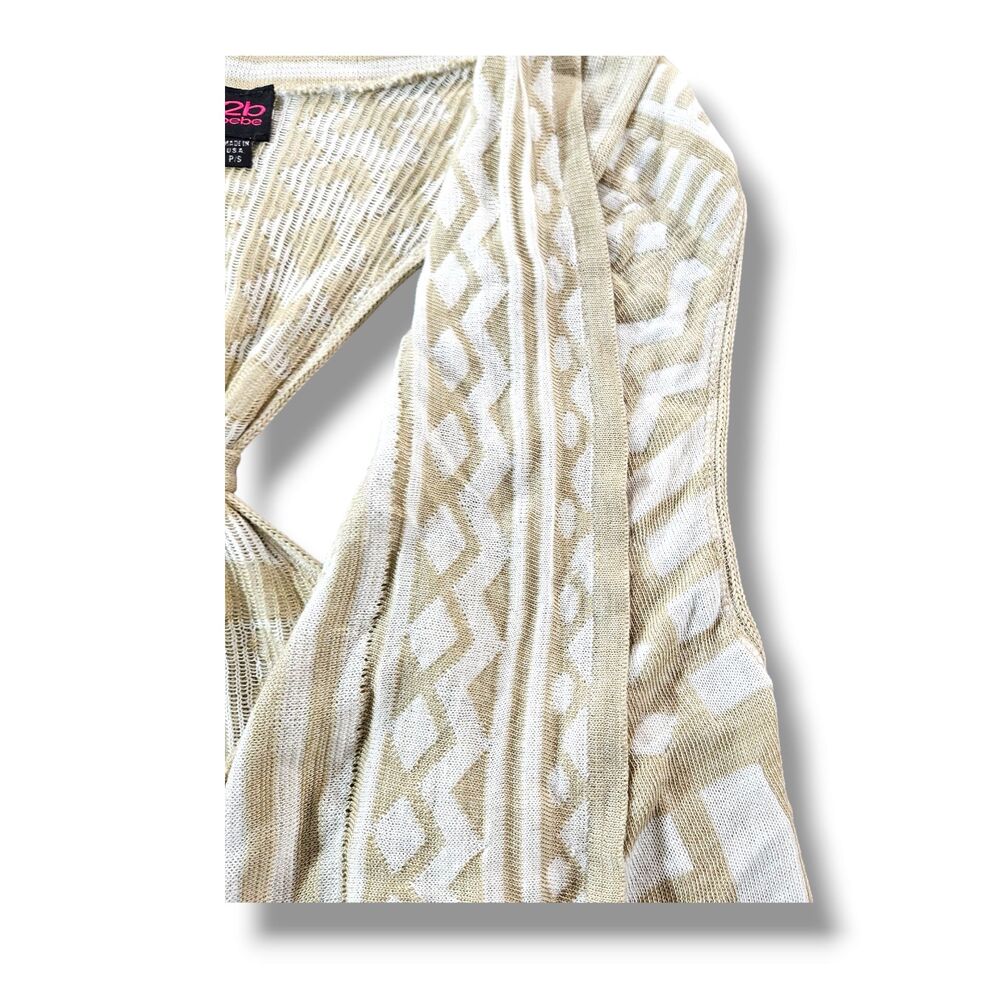 2b Bebe Cardigan Size Small White Beige Geometric Print Sleeveless Open Vest - Picture 7 of 10